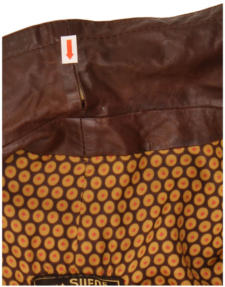 Vintage hombres doble pecho cuero abrigo Reino Unido 36 pequeño cuero marrón