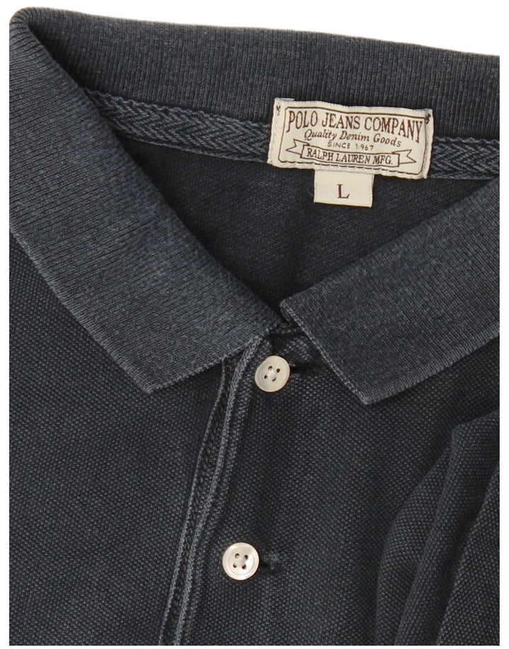 RALPH LAUREN Polo de manga larga con gráfico para hombre, talla grande, azul marino