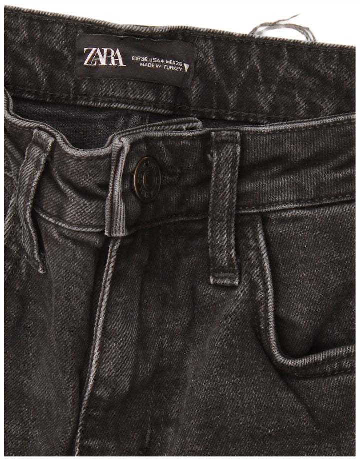 ZARA Mujer Vaqueros Rectos De Cintura Alta EU 36 XS W26 L27 Negro
