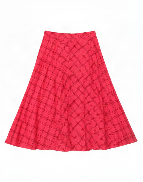 Falda acampanada vintage para mujer pequeña W26 algodón a cuadros rosa