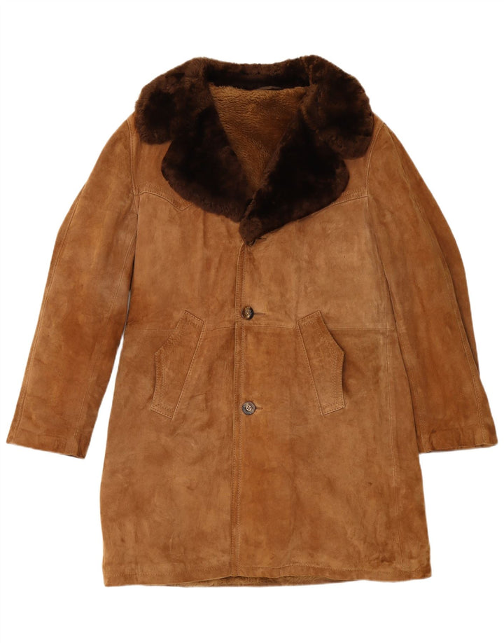 Abrigo vintage de piel de oveja para hombre IT 48 cuero marrón medio
