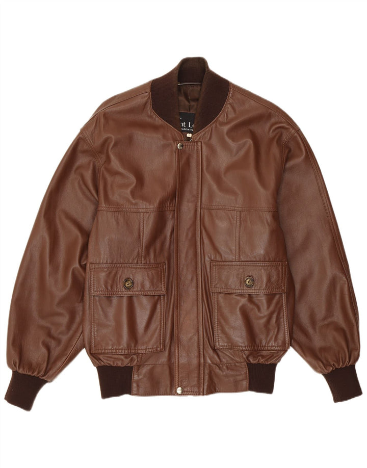 VINTAGE Chaqueta de cuero para hombre Reino Unido 36 Cuero marrón pequeño