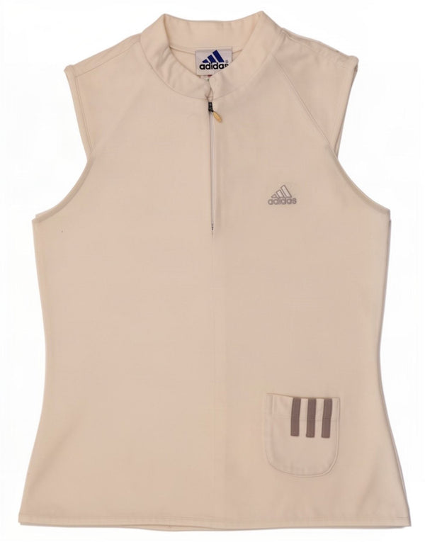 Adidas Mujer Zip Neck Vest Top UK 12 Medio Blanco Poliéster