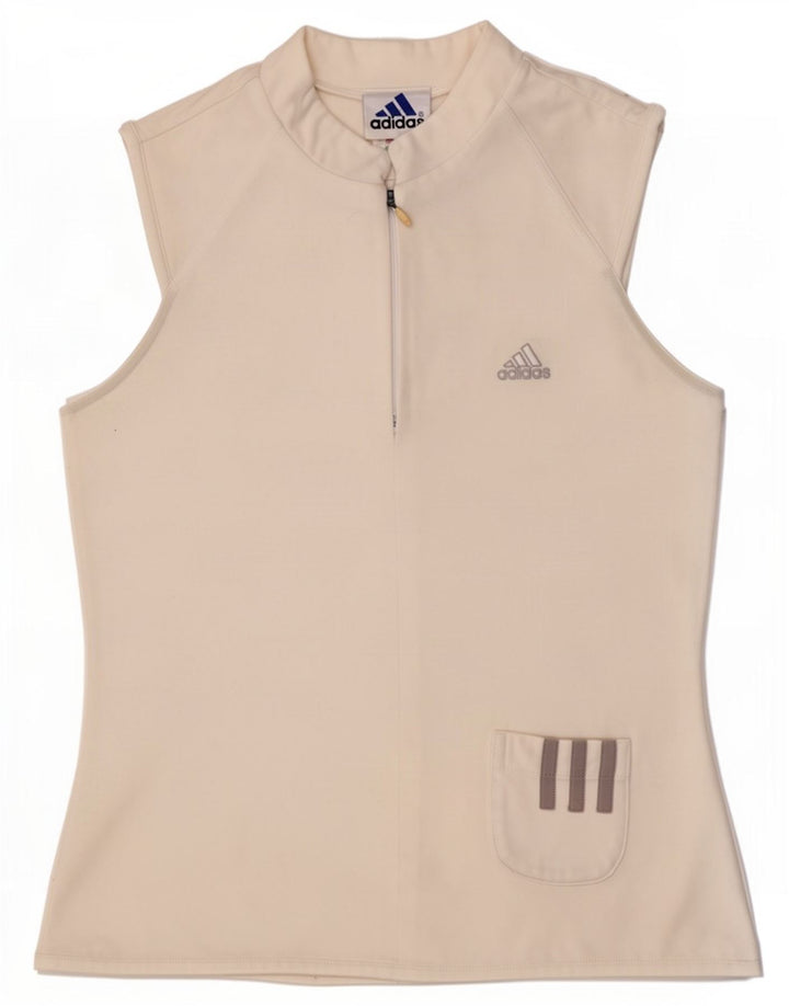 Adidas Mujer Zip Neck Vest Top UK 12 Medio Blanco Poliéster