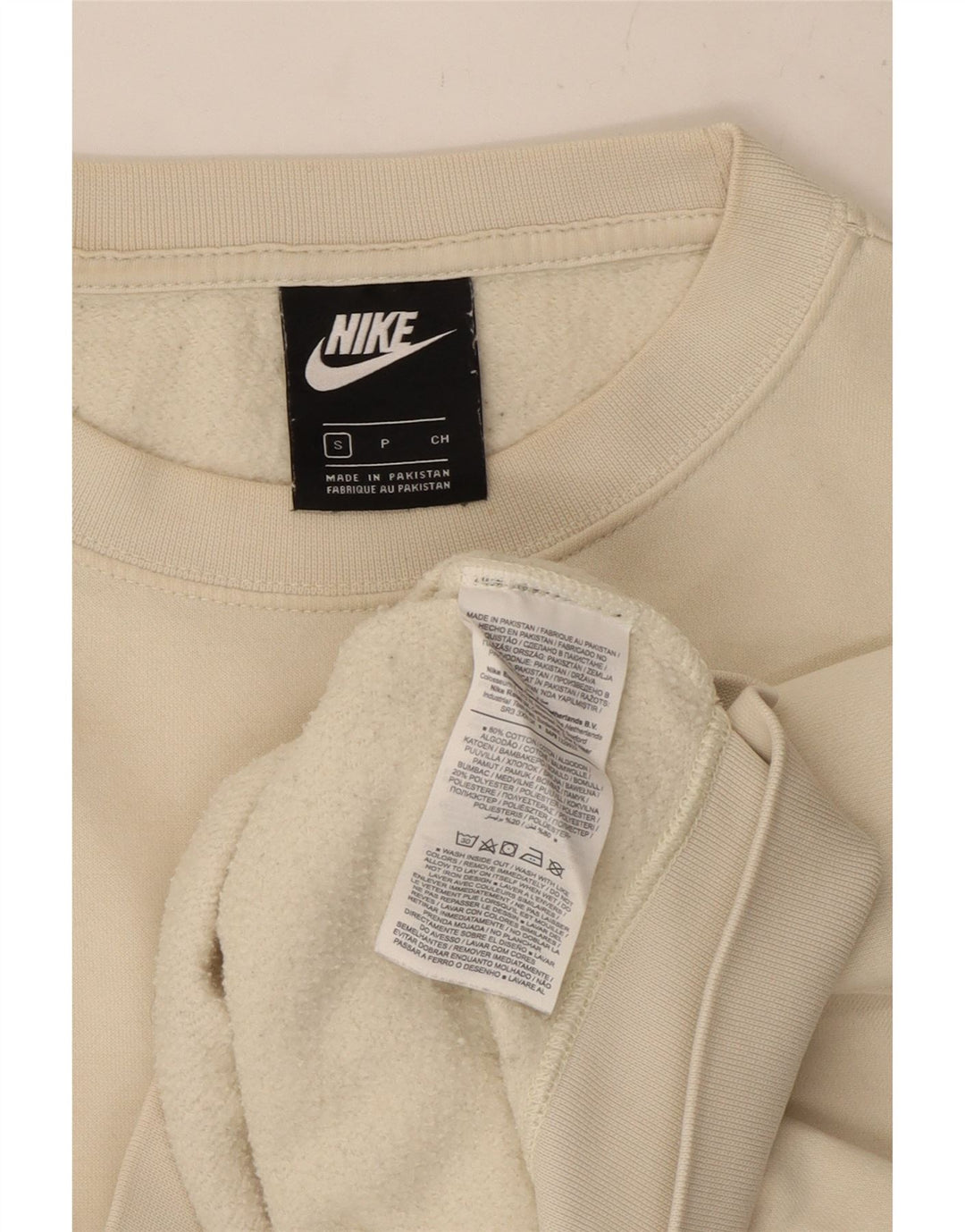 NIKE Mujer Crop Oversize Sudadera Jumper UK 10 Small Off White Cotton