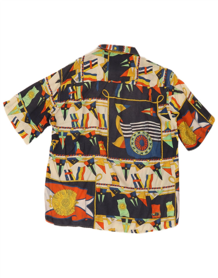 Vintage hombres patrón abstracto camisa de manga corta pequeña multicolor