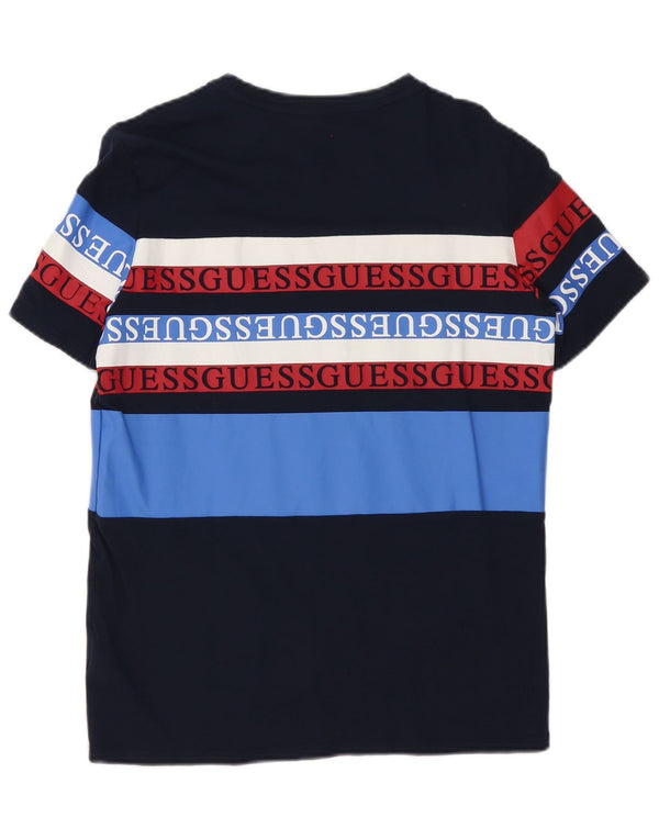 Guess Hombre Slim Fit Graphic Camiseta Top Small Azul Marino Colorblock Algodón