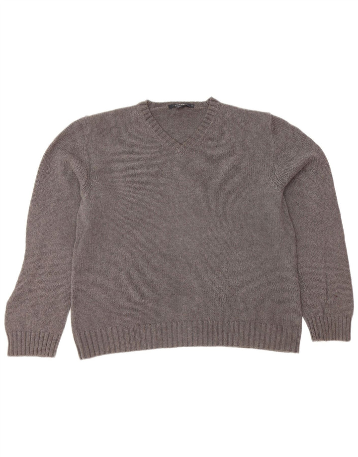 J. CREW Suéter tipo jersey de gran tamaño con cuello en V para mujer UK 10 Small Grey Cotton