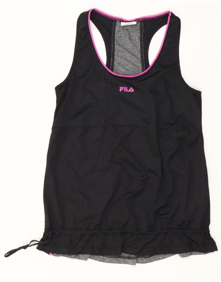 FILA Womens Vest Top UK 14 Large Black Colourblock Polyester Vintage Fila and Second-Hand Fila from Messina Hembry 
