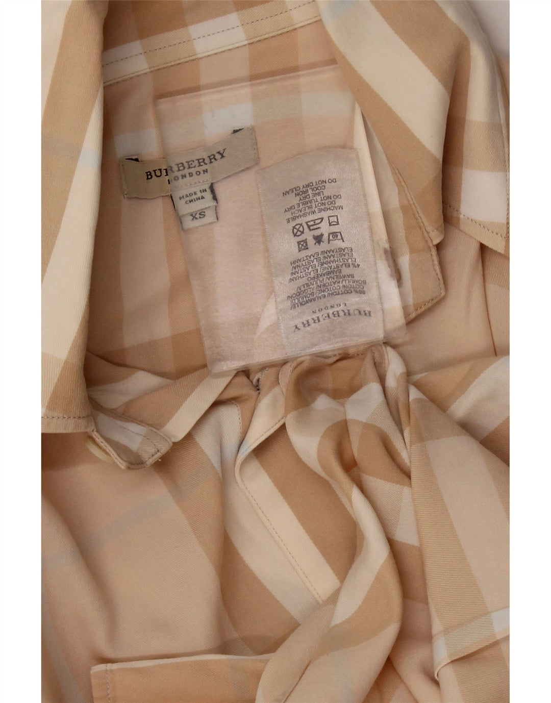 BURBERRY Camisa para mujer Reino Unido 6 XS Algodón a cuadros beige