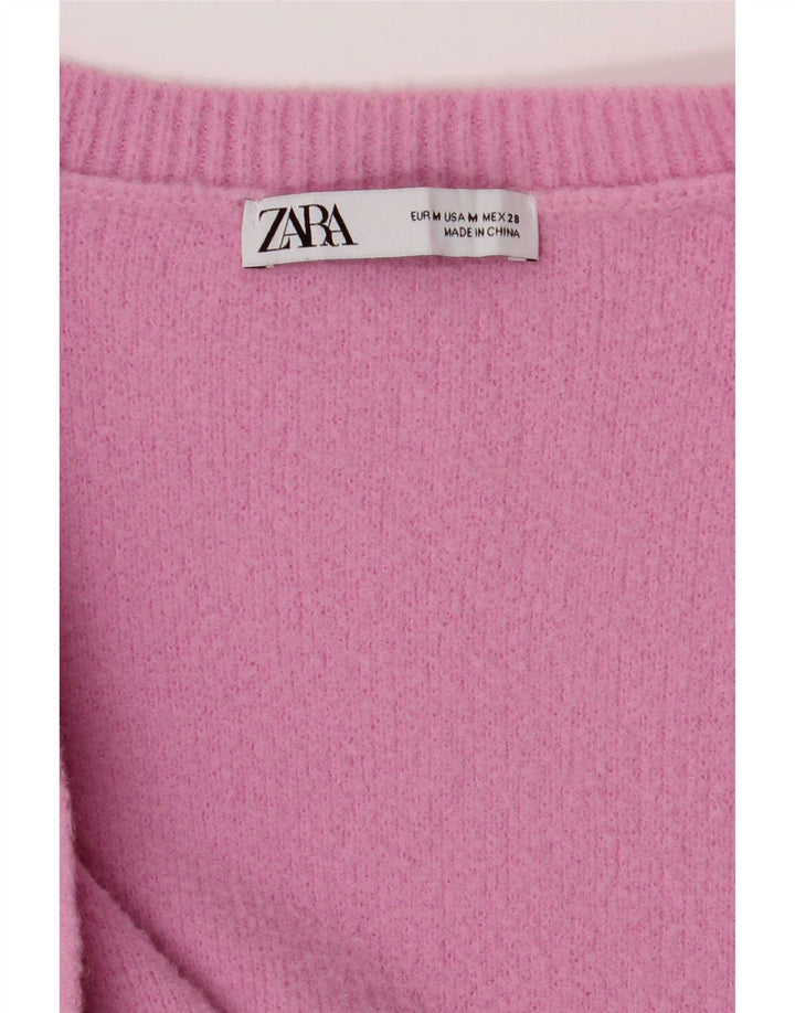 Zara Mujer Cárdigan Suéter UK 42 Medio Rosa Poliamida