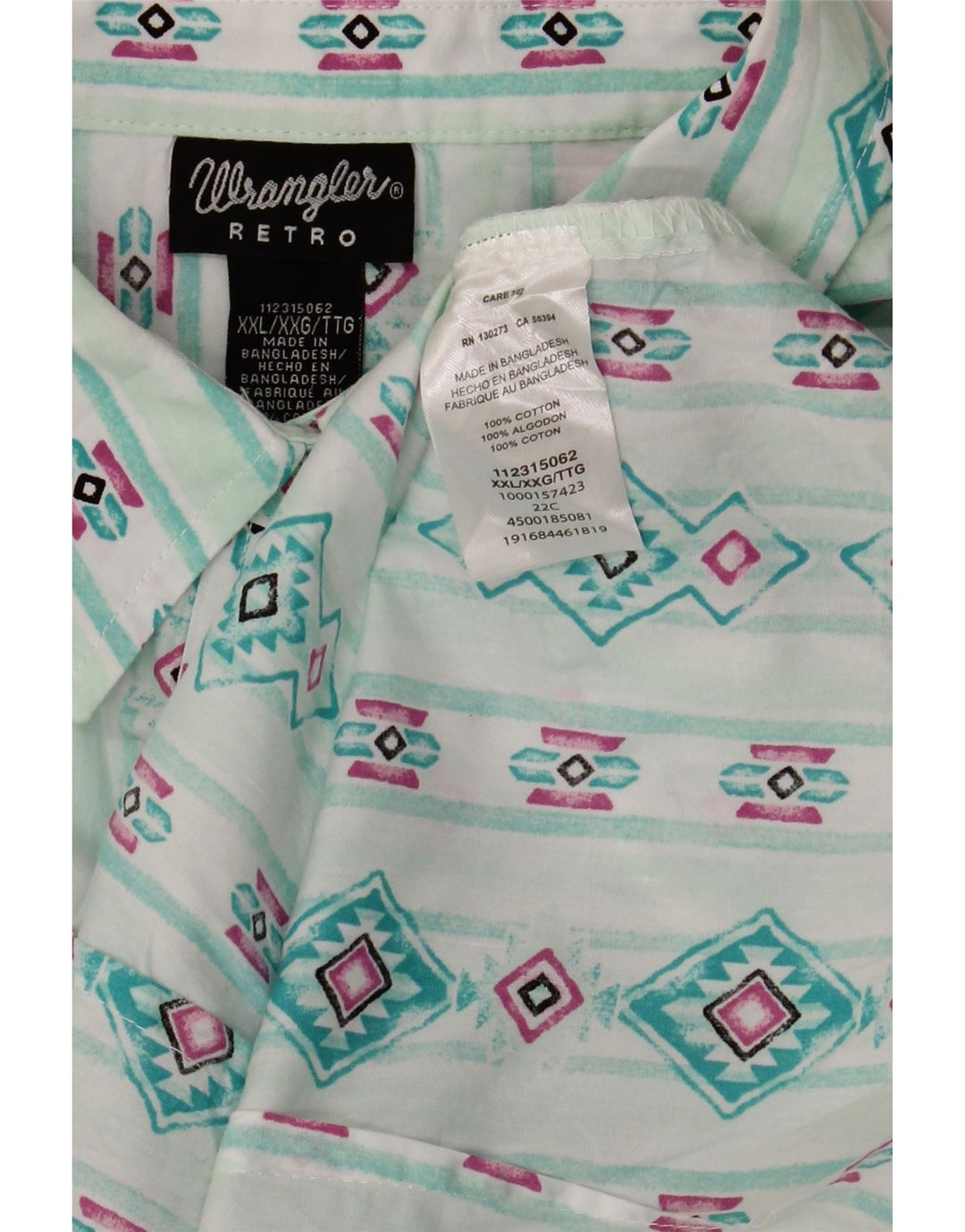 WRANGLER Camisa retro para mujer UK 20 2XL Algodón geométrico turquesa