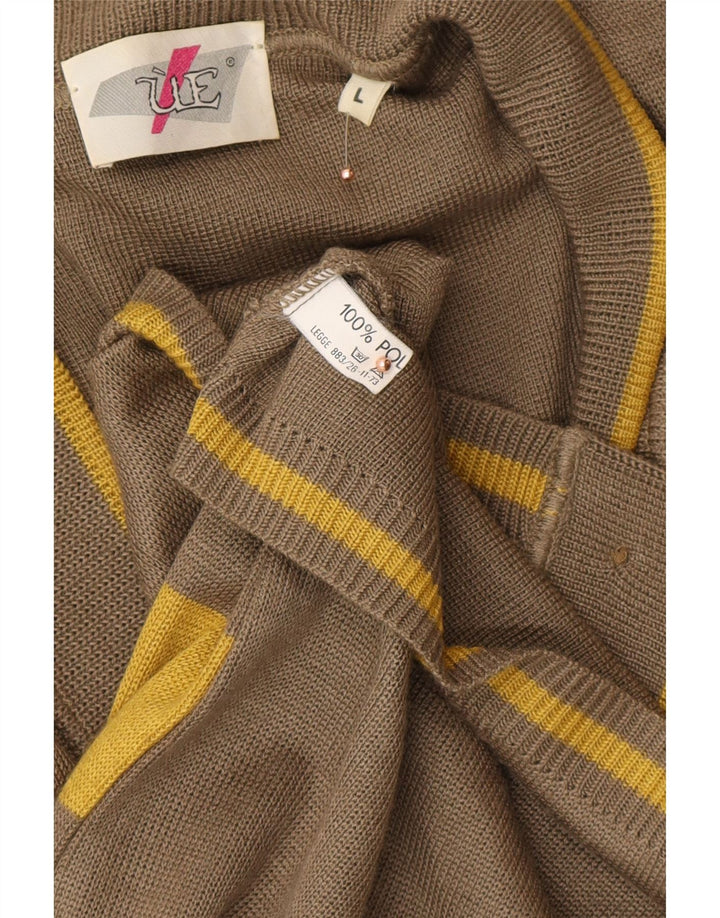 VINTAGE Hombres Loose Fit Cardigan Suéter Grande Poliamida A Rayas Verdes
