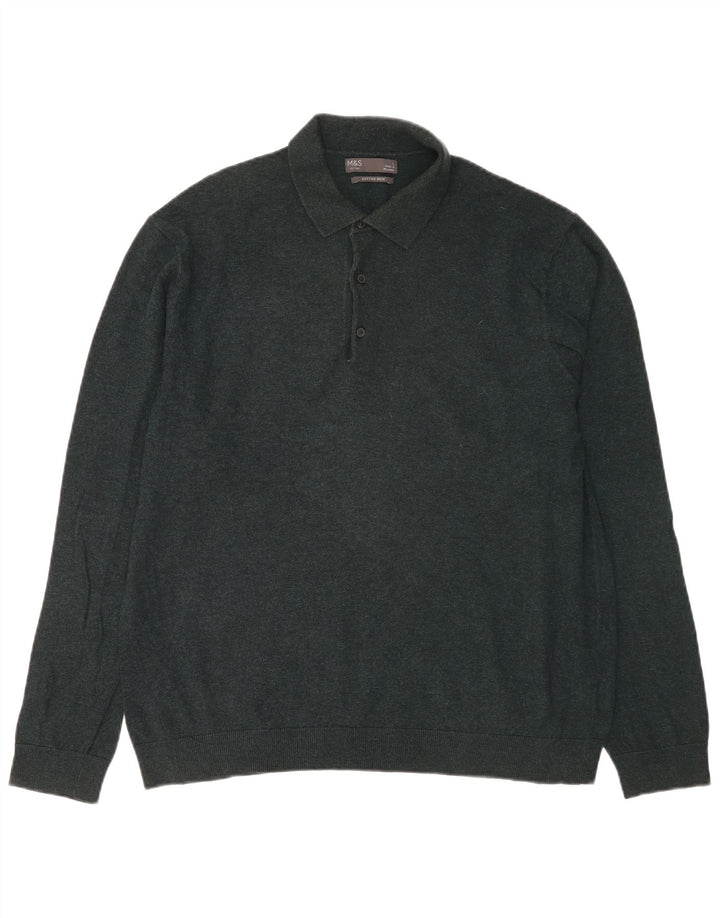 Marks & Spencer - Jersey de cuello polo para hombre, talla grande, algodón verde