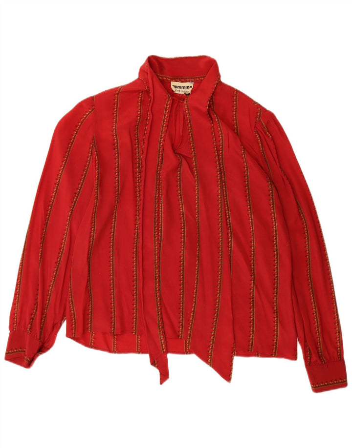 MIMMINA Blusa de manga larga con lazo frontal para mujer UK 44 Grande a rayas rojas