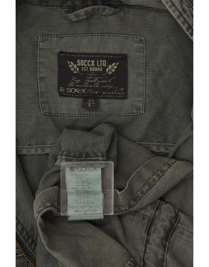 Soccx Chaqueta utilitaria con capucha para hombre UK 40 Large Khaki Linen