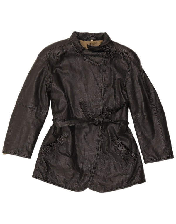 Chaqueta de cuero vintage para mujer IT 46 Grande Negro