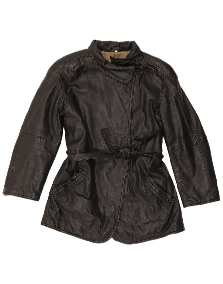 Chaqueta de cuero vintage para mujer IT 46 Grande Negro