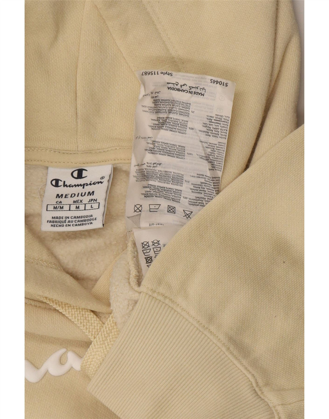 CHAMPION Jersey con capucha gráfico para mujer Reino Unido 14 Algodón beige medio