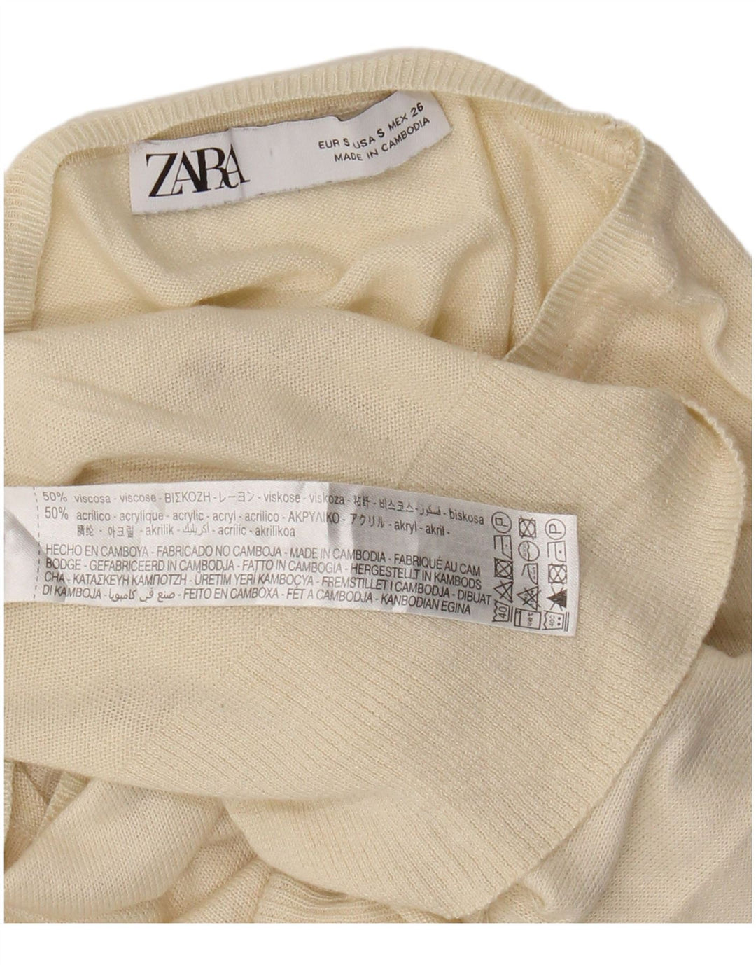Zara Jersey oversize con cuello barco para mujer, talla 10, viscosa beige pequeña