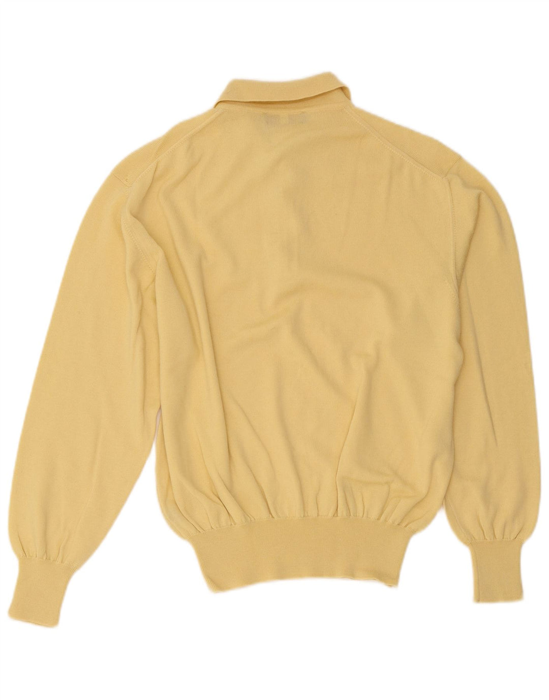 Vintage hombres polo cuello jersey suéter medio amarillo lana