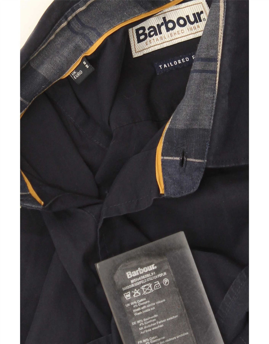 Barbour Hombre Camisa Entallada Pequeña Algodón Azul Marino