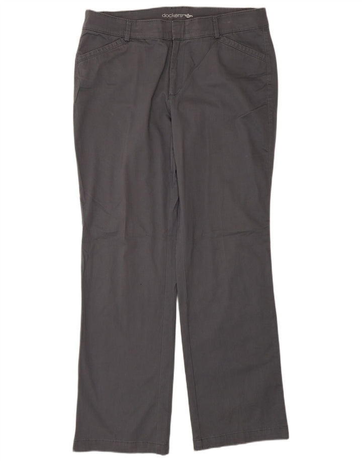 DOCKERS Pantalones casuales rectos para mujer US 12 grande W32 L31 algodón gris