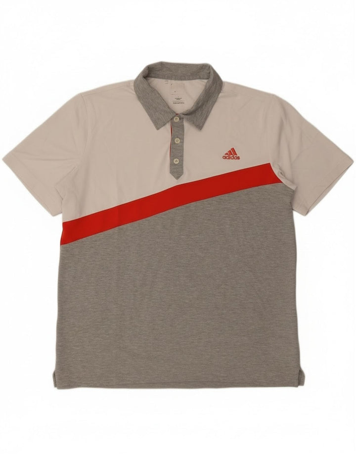 Adidas Polo Climalite para hombre, poliéster color block gris grande