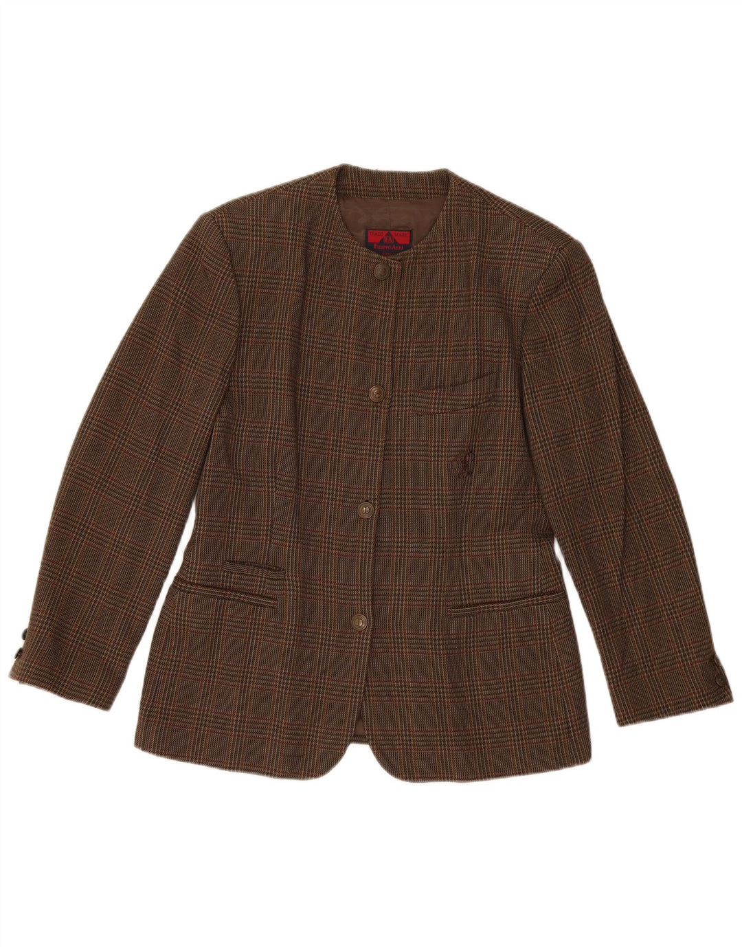 Filippo Alpi Chaqueta Blazer de 4 Botones para Mujer IT 46 Lana a Cuadros marrón Grande