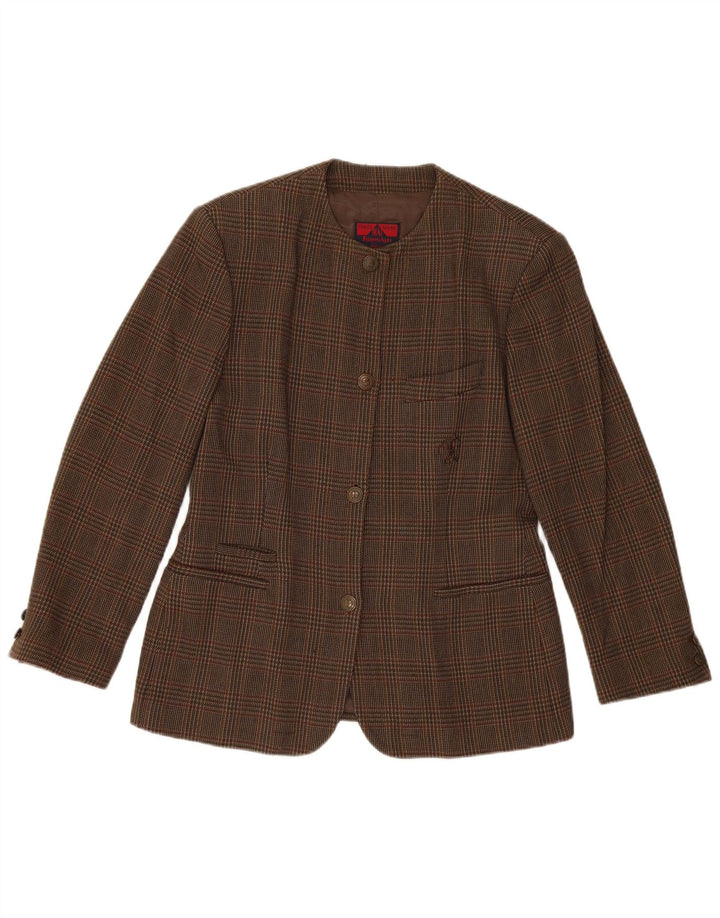 Filippo Alpi Chaqueta Blazer de 4 Botones para Mujer IT 46 Lana a Cuadros marrón Grande