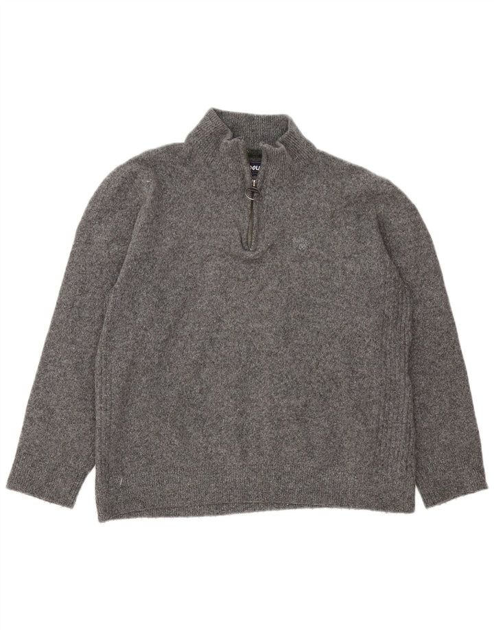 Barbour - Jersey para mujer con cuello y cremallera, talla 40, talla grande, lana gris