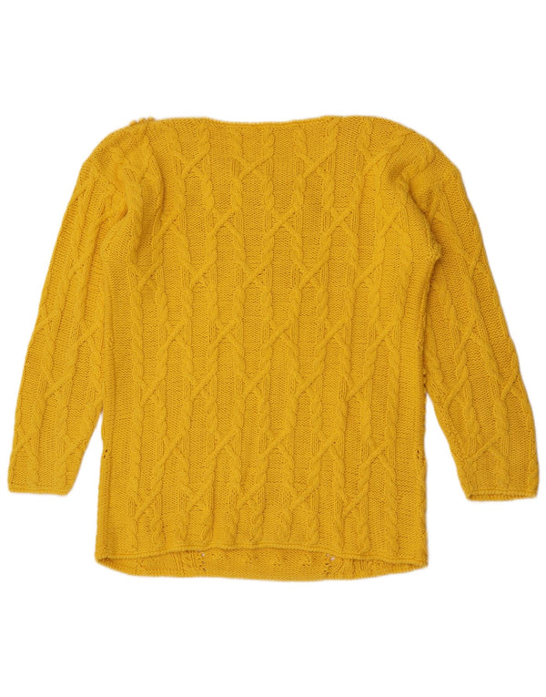 Vintage mujer barco cuello jersey suéter Reino Unido 14 algodón amarillo medio