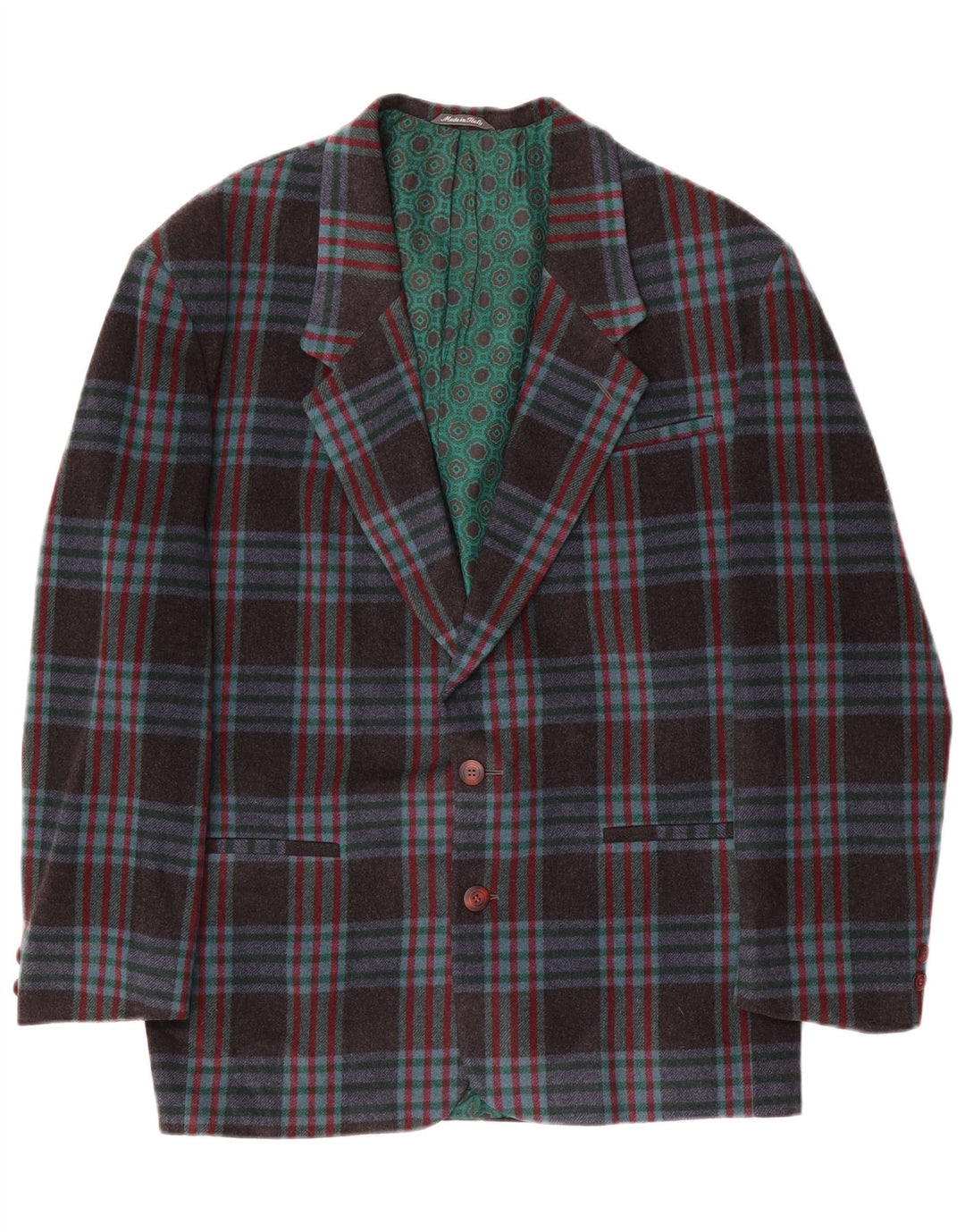 Vintage hombres 2 botones Blazer chaqueta IT 48 medio azul marino comprobar lana