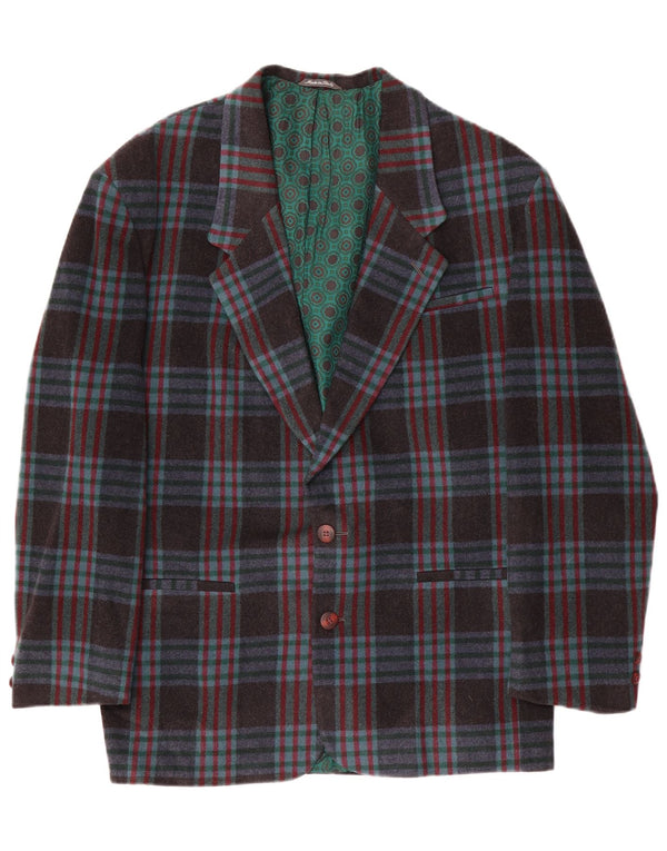 Vintage hombres 2 botones Blazer chaqueta IT 48 medio azul marino comprobar lana