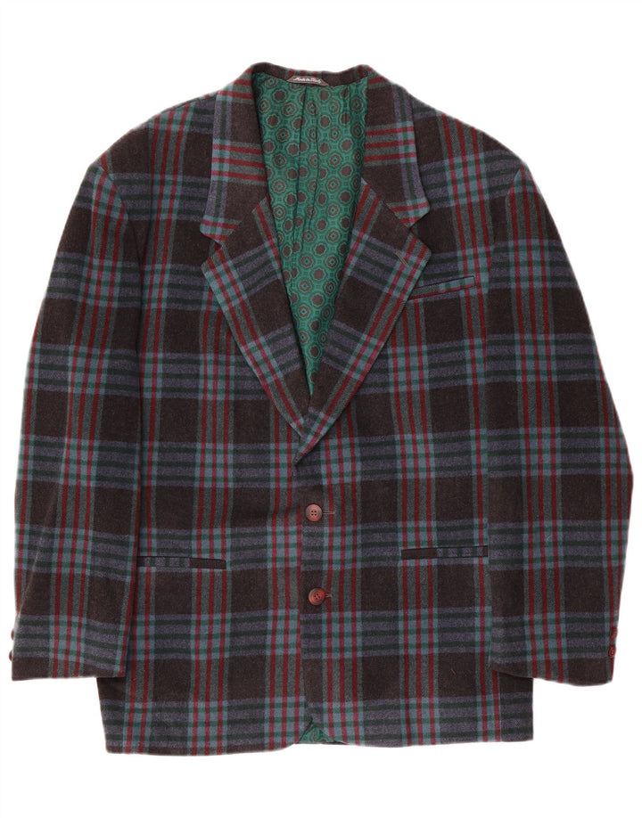 Vintage hombres 2 botones Blazer chaqueta IT 48 medio azul marino comprobar lana