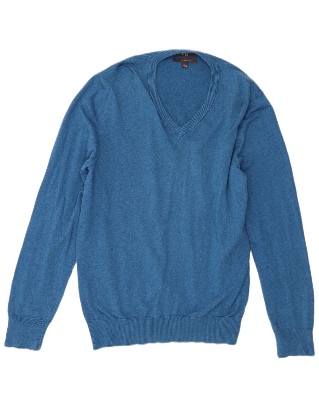 Marks & Spencer Jersey con cuello en V para hombre, talla grande, algodón azul