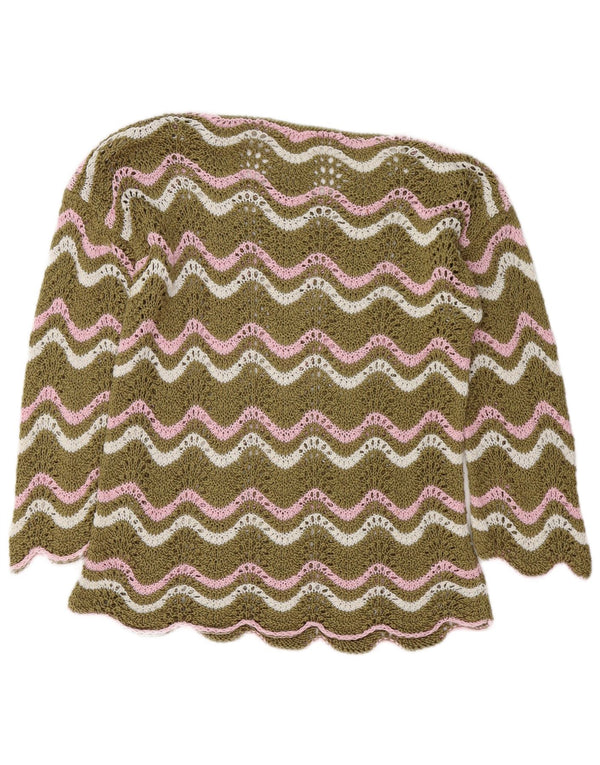 Vintage mujeres crochet barco cuello jersey suéter Reino Unido 14 medio caqui Chevron