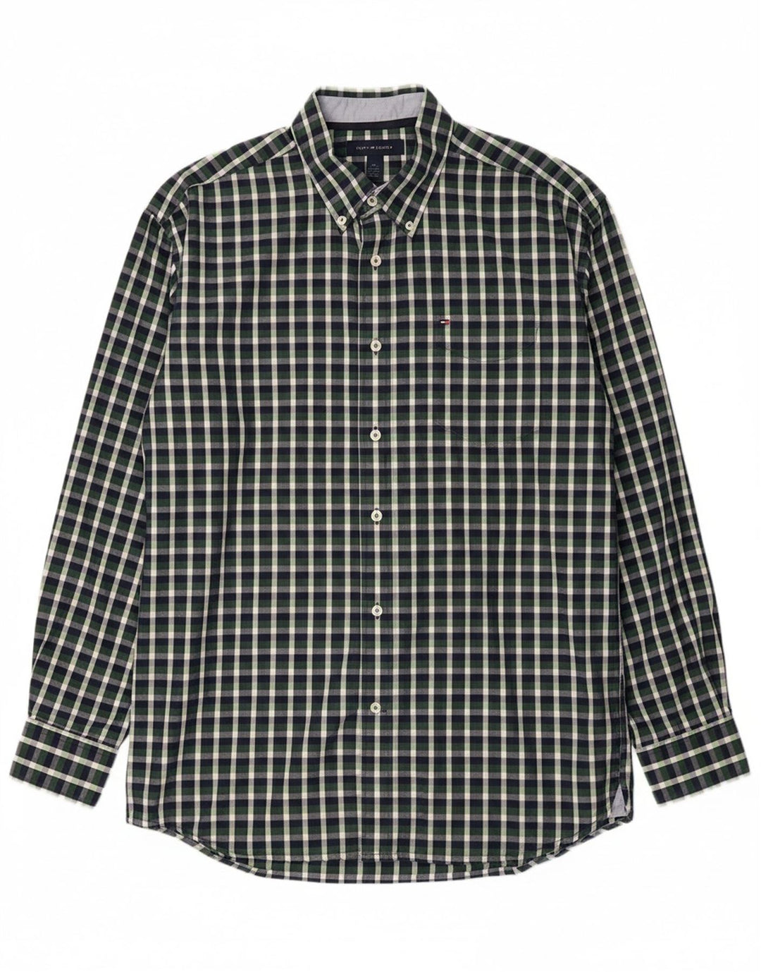 TOMMY HILFIGER Mens Shirt Large Green Check Vintage Tommy Hilfiger and Second-Hand Tommy Hilfiger from Messina Hembry 