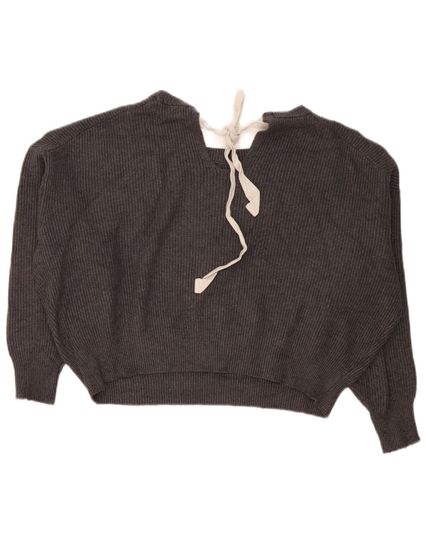 Zara Mujer Crop Oversize Cuello Barco Jersey Suéter UK 10 Small Gris