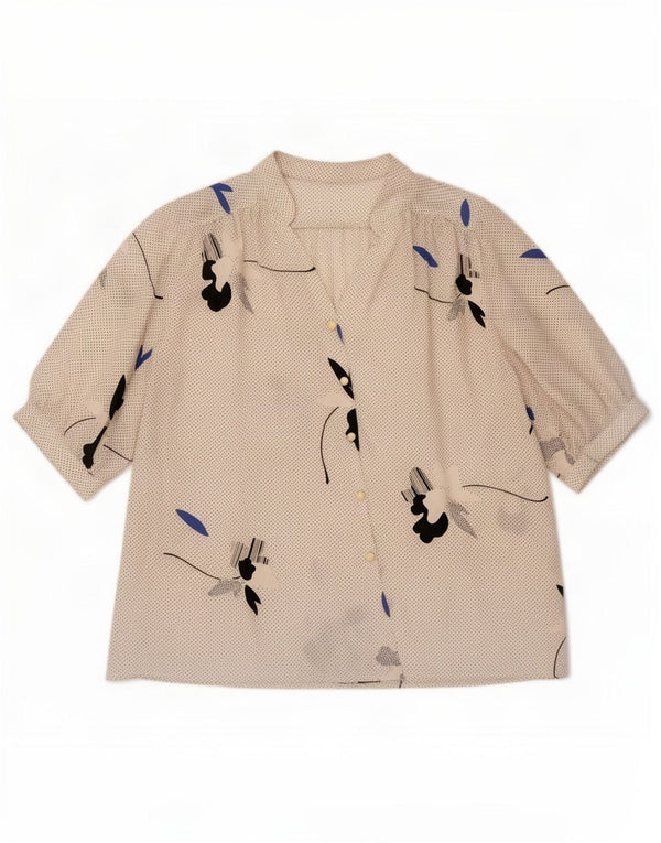 Vintage mujer camisa de manga corta blusa Reino Unido 14 medio blanco floral
