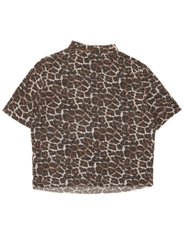 Zara Mujer Trafaluc Crop Blusa Top UK 40 Grande Beige Estampado Animal Viscosa