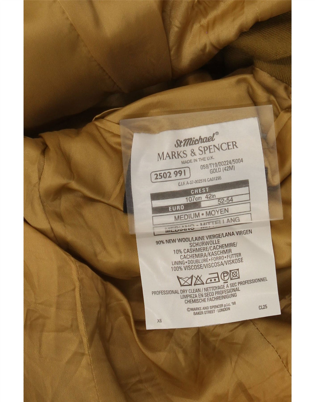 Marks & Spencer Chaqueta tipo blazer de 3 botones para hombre UK 42 XL Lana caqui