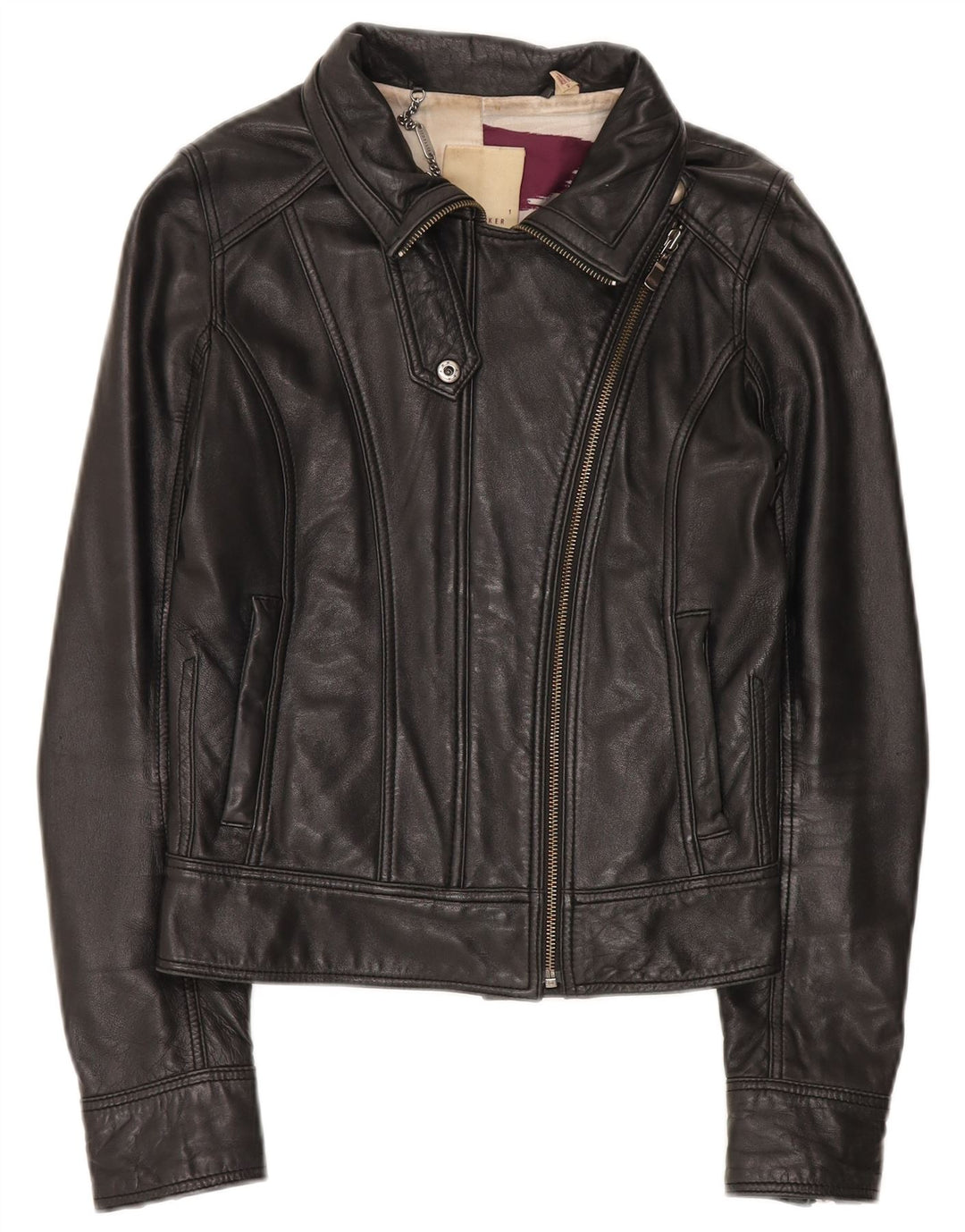 Ted Baker Chaqueta motera de cuero corta para mujer Talla 1 XS Cuero negro