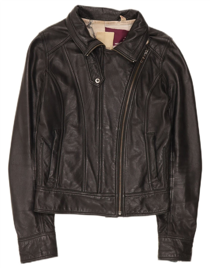 Ted Baker Chaqueta motera de cuero corta para mujer Talla 1 XS Cuero negro