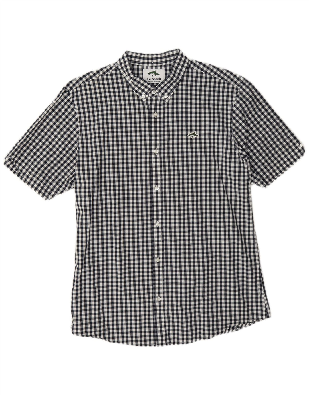Le Shark - Camisa de manga corta para hombre (algodón a cuadros), color azul marino