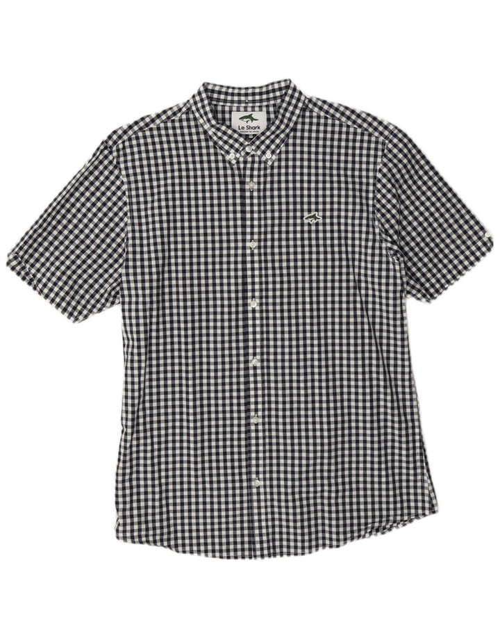 Le Shark - Camisa de manga corta para hombre (algodón a cuadros), color azul marino
