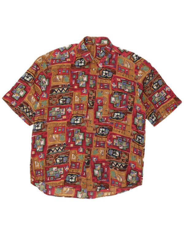 VINTAGE Camisa Manga Corta Hombre XL Marrón Patchwork