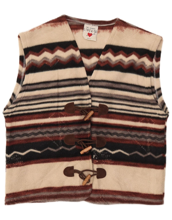 VINTAGE Mujer Duffle Fleece Gilet Reino Unido 14 Rayas multicolores medianas