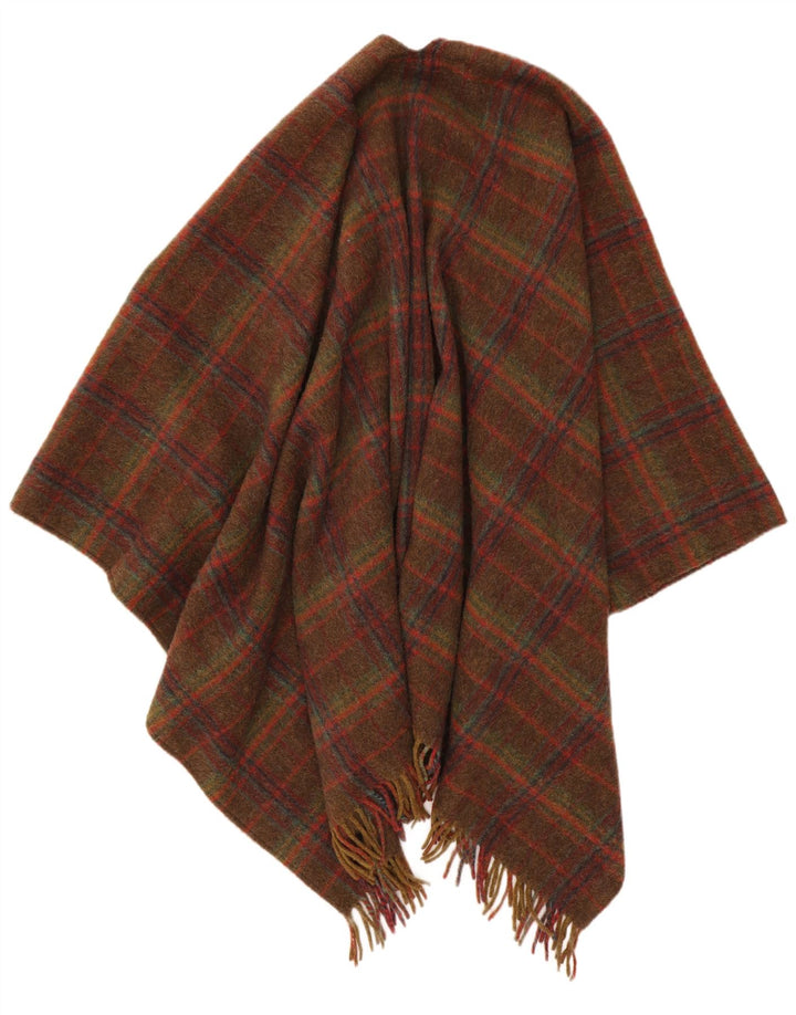 Jersey tipo poncho abierto para mujer Superior UK 40 Lana a cuadros marrón grande