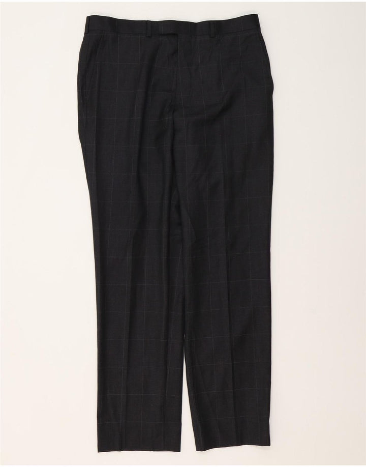 MARKS & SPENCER Pantalón de traje de corte regular para hombre W34 L31 Lana a cuadros gris